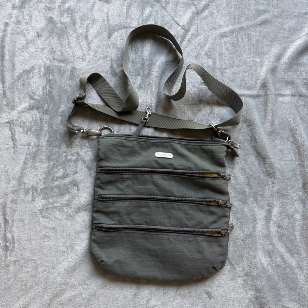 Baggallini Crossbody Bag Women OS Green Triple Zip Pocket Nylon Travel Purse